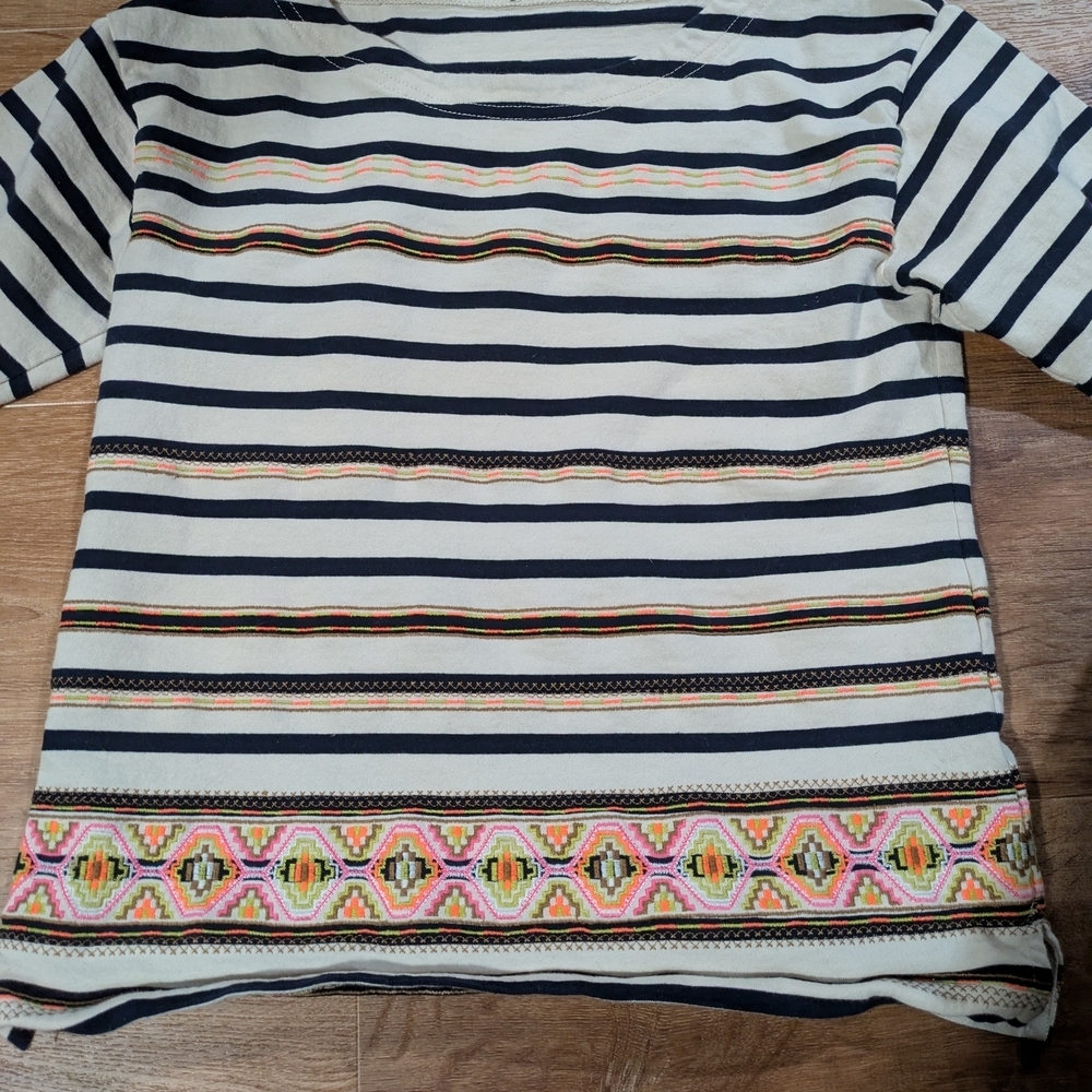 J. Crew Striped Multicolor Embroidered Top